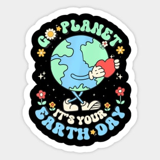 Cute Go Planet Its Your Earth Day 2024 Teacher Kids Groovy Sticker